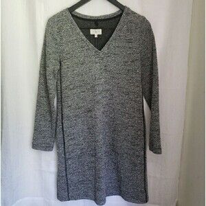 NWT Lou & Grey Sweater Dress Textured V Neck Long Sleeve Pockets Black Women XS